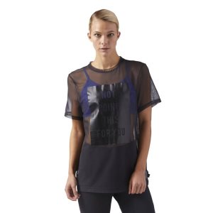 Reebok Mesh Graphic T Shirt Damen - Schwarz - DE 964-RVG